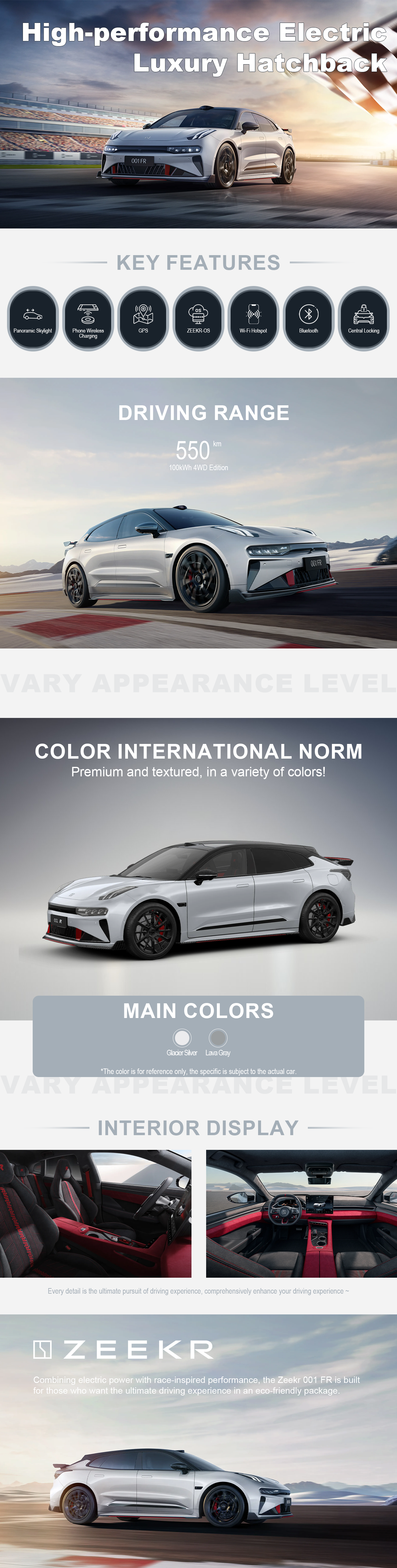 Combining electric power with race-inspired performance, the Zeekr 001 FR is built for those who want the ultimate driving experience in an eco-friendly package.