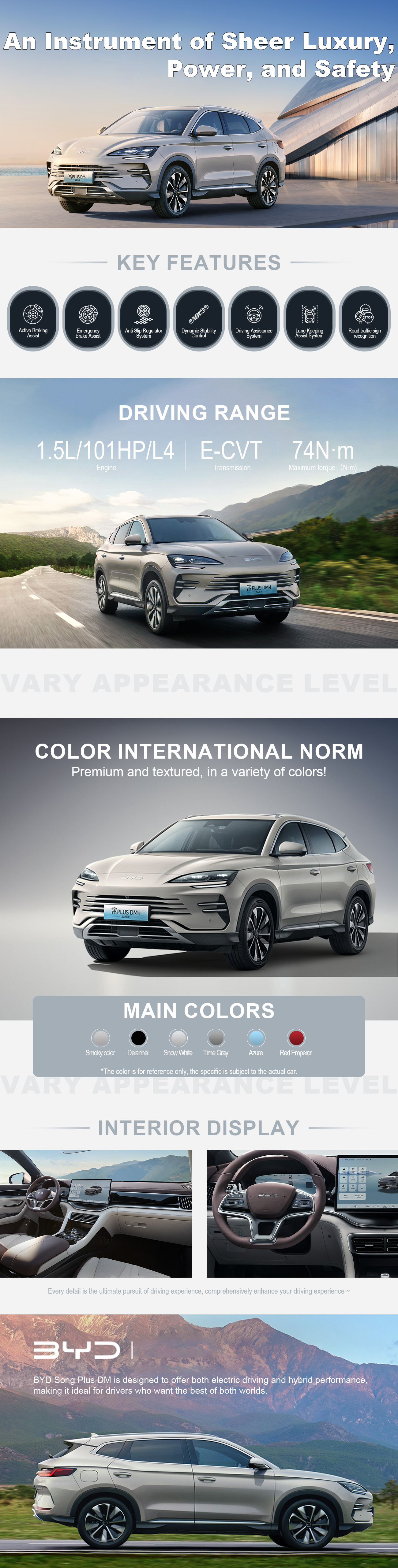 BYD Song Plus DM is designed to offer both electric driving and hybrid performance, making it ideal for drivers who want the best of both worlds.