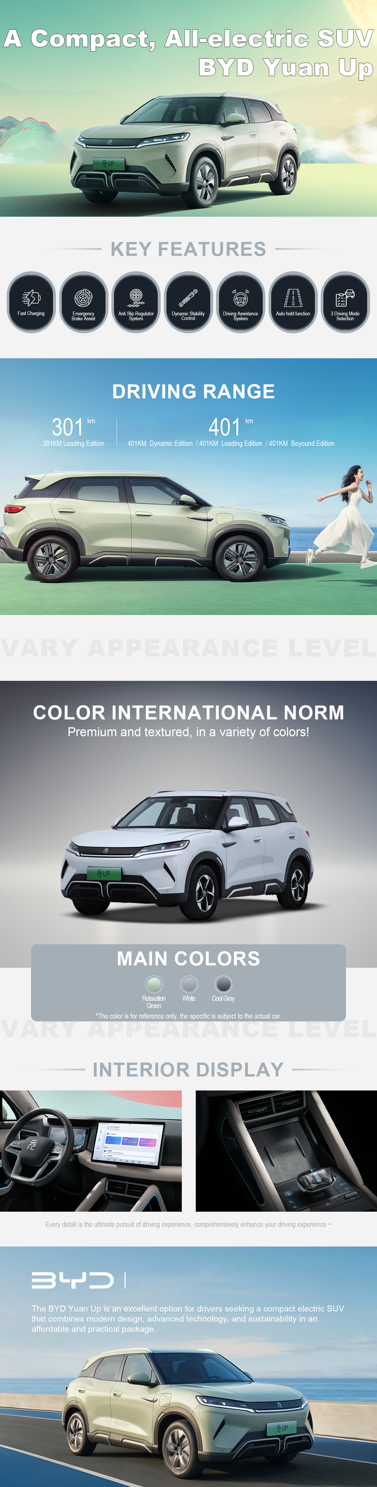 The BYD Yuan Up is an excellent option for drivers seeking a compact electric SUV that combines modern design, advanced technology, and sustainability in an affordable and practical package.