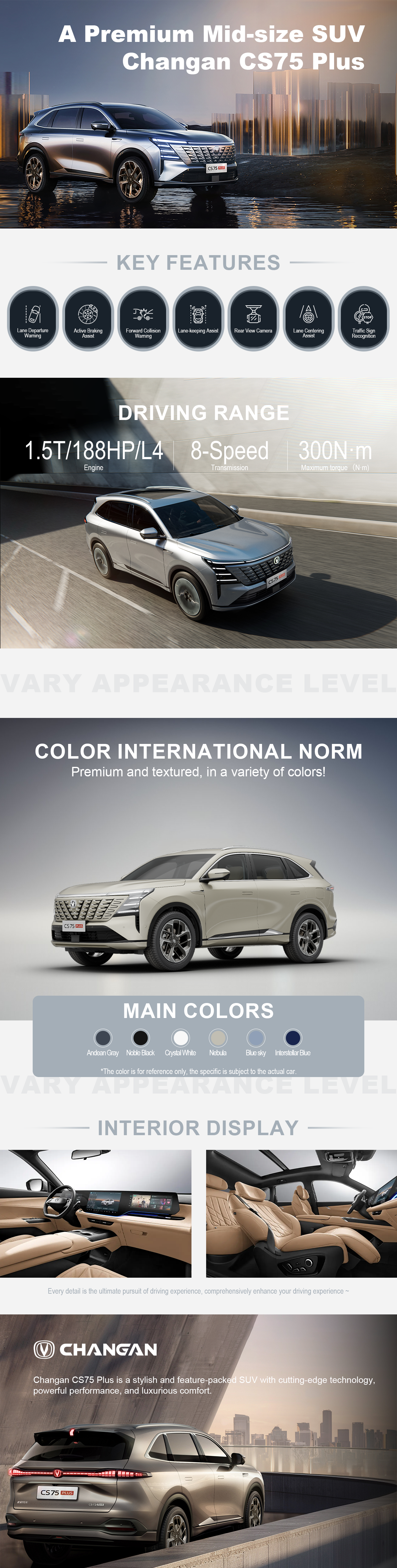 Changan CS75 Plus is a stylish and feature-packed SUV with cutting-edge technology, powerful performance, and luxurious comfort.