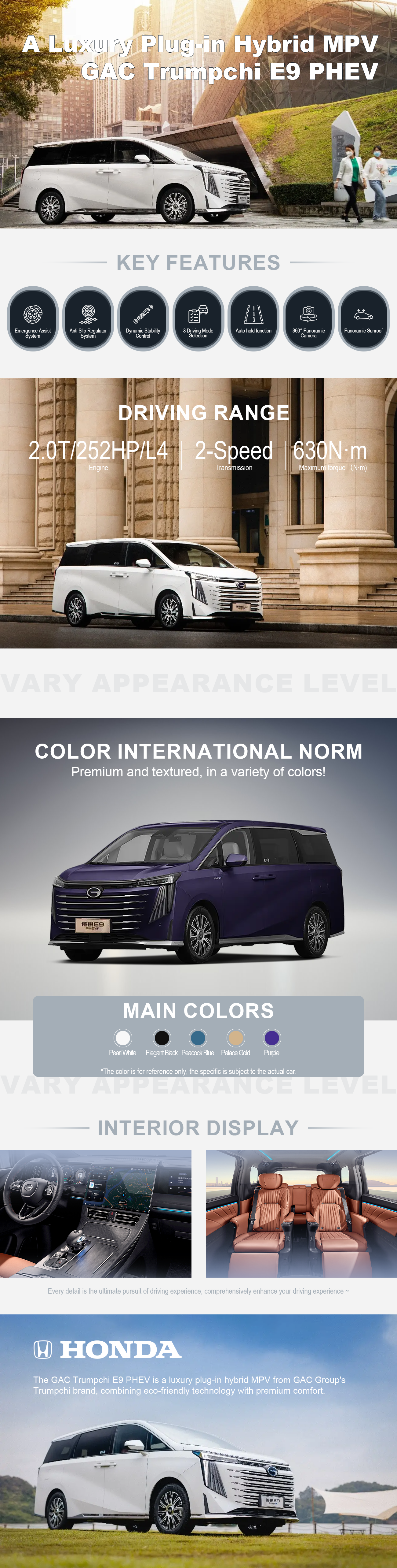 The GAC Trumpchi E9 PHEV is a luxury plug-in hybrid MPV from GAC Group's Trumpchi brand, combining eco-friendly technology with premium comfort.