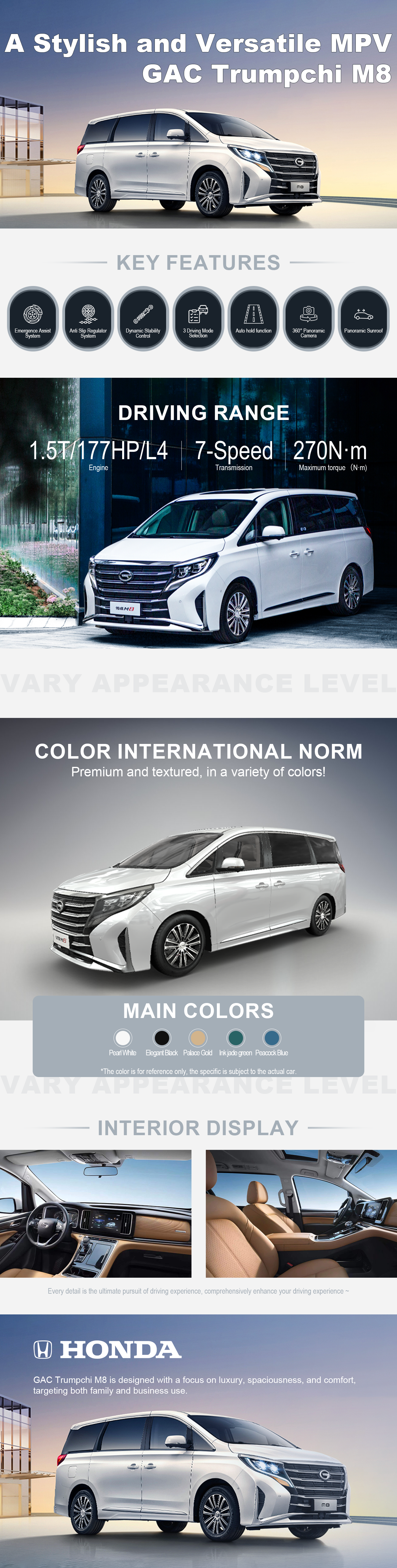 GAC Trumpchi M8 is designed to focus on luxury, spaciousness, and comfort, targeting family and business use.