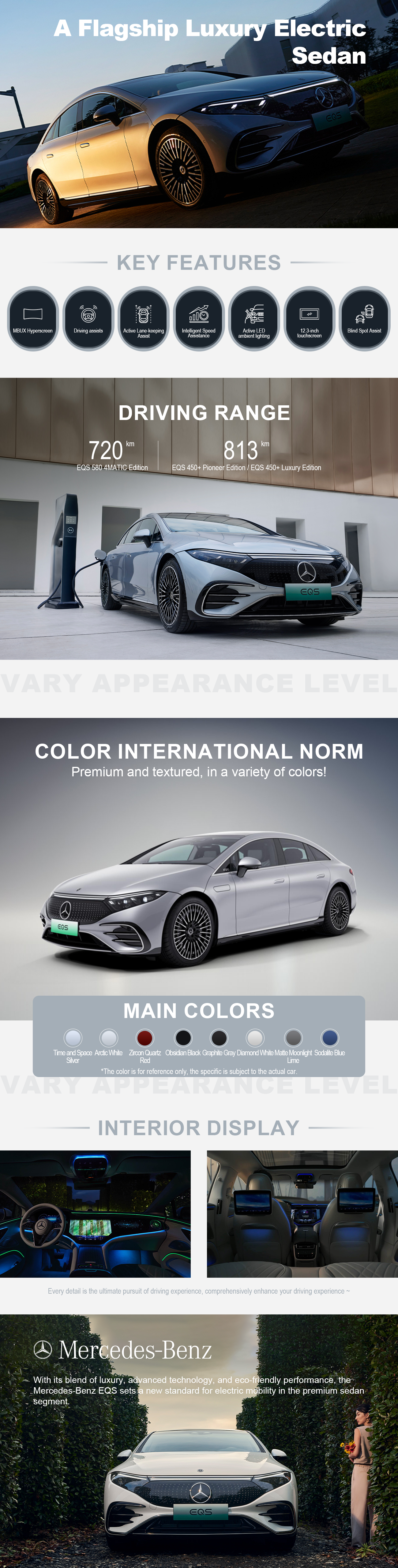 With its blend of luxury, advanced technology, and eco-friendly performance, the Mercedes-Benz EQS sets a new standard for electric mobility in the premium sedan segment.