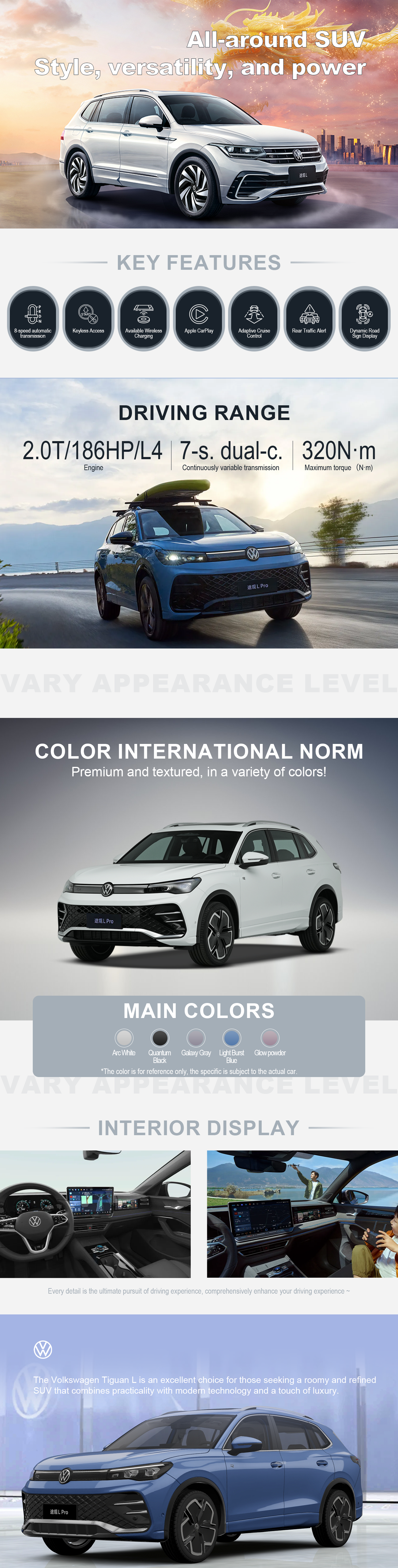 The Volkswagen Tiguan L is an excellent choice for those seeking a roomy and refined SUV that combines practicality with modern technology and a touch of luxury.