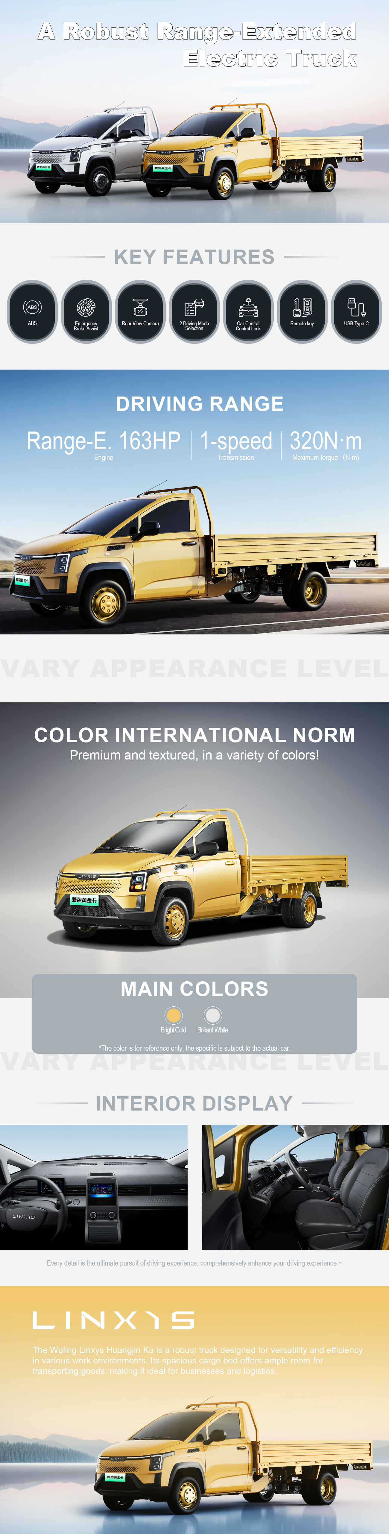 The Wuling Linxys Huangjin Ka is a robust truck designed for versatility and efficiency in various work environments.